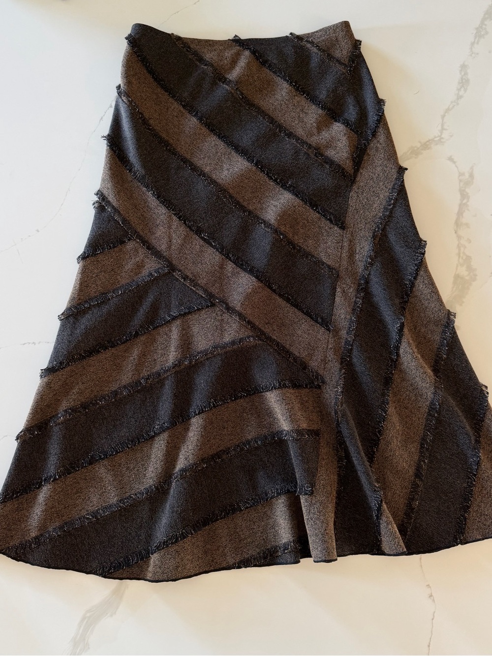 Vintage Lena Gabrielle Brown and Black Diagonal Stripe Midi Skirt